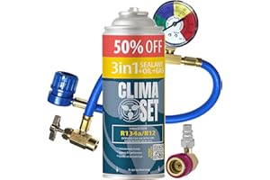 CLIMA SET ClimaSet Remplacement du gaz refrigerant 3en1 R134a 1x235 g pour Climatisation avec Tuyau, Manomètre et Adaptateur HP/LP pour Climatisation -Recharge climatisation voiture - ECO