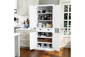 HOLTICO Küchenschrank, Küchenvorratsschrank mit Schublade und verstellbaren Regalen, für Küche, Wohnzimmer, Esszimmer, Weiß