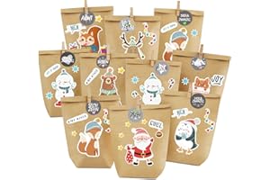 MIUEZUTH Adventskalender zum Befüllen, 24 Adventstüten zum Basteln, Weihnachtskalender zum selber befüllen, Bedruckt Weihnachtstüten mit Zahlenaufkleber zum Selbstbefüllen (Grau)