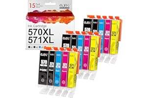 ‎EJET ejet 15er-Pack Kompatible Druckerpatronen für Canon PGI-570 XL CLI-571 XL Multipack Patronen für Pixma MG5750 TS5050 MG5700 MG5751 MG5753 MG6800 MG6850 MG6851 TS5051 TS5053 TS5055 TS6050 TS6051