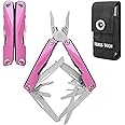 Swiss+Tech Multi-Tool Pliers 16-in-1, Multi-Tool with Carry Bag, Stainless Steel Multi-Tool with Wire Cutter, Bottle Opener, Screwdriverfor Camping Maintenance, Camping Hiking Repairing (Pink)