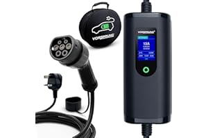 VORSPRUNG® Portable EV Charger Type 2 with Controllable Digital Screen (UK Plug 3 pin), Electric Vehicle Portable Charger Type 2 (type 2 female), 6/8/10/13A with Free Carry Case (5M)