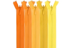 MARARDI [Pack 5 Fermetures Éclair à Glissière Invisibles [Oranges] Nylon [22 cm] Couture de Vêtements Sacs Ruban Tissu en Coton Cuir Plastique pour Machine à Coudre Zip avec Fermoir en Métal