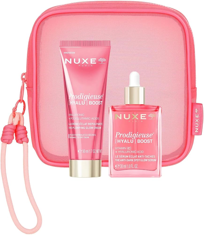 Nuxe Prodigieuse Hyalu Boost Plump Glow Cilt Bakım Seti, Dolgunlaştırıcı Krem 50ml + Işıltılı Serum 30ml, Pembe