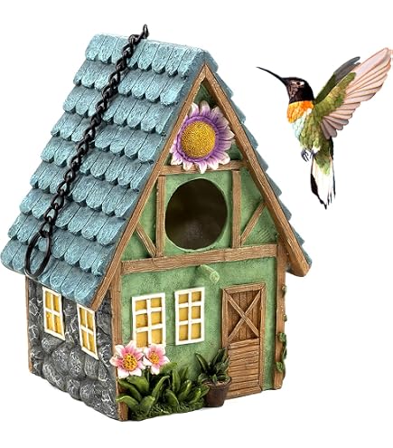 MEKKAPRO Nichoir Oiseaux Extérieur En Bois Peint Main - Refuge Rustique Pour Mésanges, Troglodytes, Sittelles - Décoration Jardin Naturel