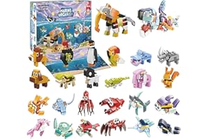 HOBUBU Advent Calendar, 2025 Christmas Countdown Building Blocks, Marine Animals Building Blocks Kids Toys, 24 Days Countdown Surprises Gift for Kids, 12-in-1 24PCS Blocks Toys, Gift for Boys Girls