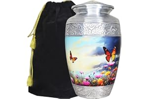 M MEILINXU Urns for Human Ashes Adult Female & Male, Cremation Urn for Ashes for Women & Man, Funeral Decorative Cremation Container, Burial Urn with Butterflies, Flower & Butterfly - Large Full Size
