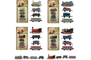 Bekecidi 4 Sets Mini Simulierter Retro Dampfzug, 16 Teiliges Kinderauto zum Zurückziehen, Kinderspielzeug Geschenkset Zugmodell Spielzeugdekoration für Jungen und Mädchen