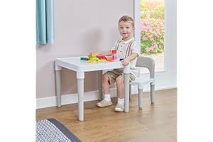 Liberty House Toys Children's Multi-Coloured Table & One Chair Set, White & Grey, 51x51x43 cm
