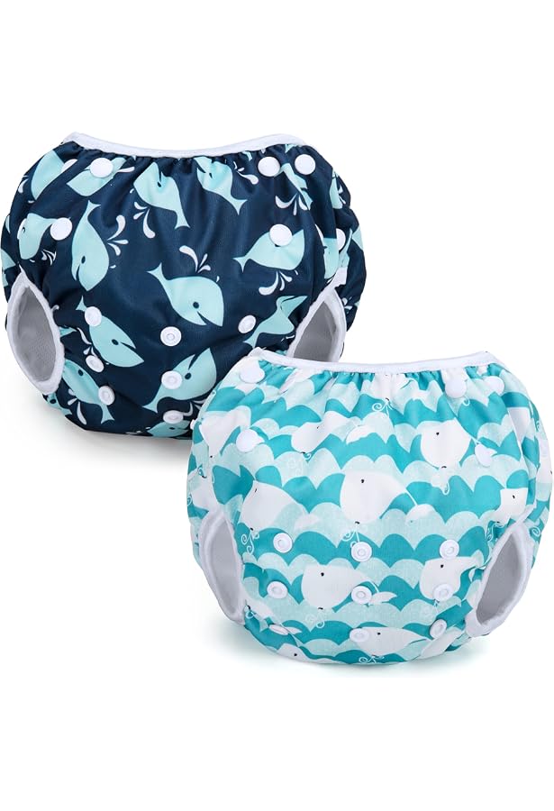 2 Couches De Natation Réutilisables Bébé 3-15kg - Maillots Réutilisables Requin + Dinosaure