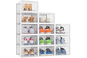 HOMIDEC Shoe Storage Box,12 pcs Stackable Shoe Boxes Clear Plastic Shoe Organizer Shoe Containers with Lids for Women/Men,Fit UK 9.5