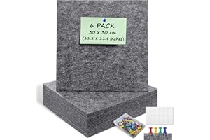 ANLIOTE Lot de 6 Tableau d'affichage en liège Feutre Mural avec 60 Punaises, 30 x 30 cm Panneaux Carrés Muraux | Maison, Bureau, École – Décoration Murale, Affichage Photos, Pense-Bête (Gris Foncé)