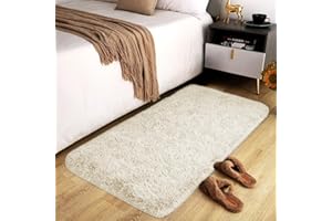 Hafaa Rugs Living Room – Fluffy Cream Area Rugs for Bedroom – Super Soft Small Thick Shaggy Pile Non Slip Non-Shedding Rug – Plush Carpet for Dining Room, 50cm x 80cm