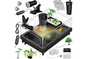 MoonOrange liten sköldpadda tank kit, akryl sköldpadda tank startkit med baskplattform, bottendränering, multifunktionsområden för sköldpaddor, krabbor, kräftor, små reptiler. (svart kit)