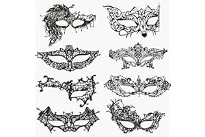 RMEET Venezianische Masken,Sexy Maskerade Maske 8er Pack Schwarz Spitze Augenmaske Halloween Augenmaske mit Gummibändern für Damen Lady Chirismas Party Masquerade Ball