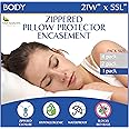 Four Seasons Essentials Body Size Pillow Protector – Allergy Pillow Cover Waterproof Bedbug Hypoallergenic Dust Mite Allergen Proof Zippered Encasement