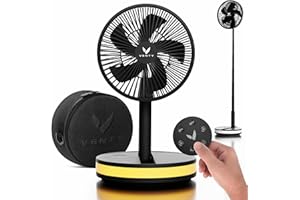 VENTY Portable Fan - Wireless Battery Operated Fan - 4 Speeds - LED Lighting - Carry Case & Remote Control - Cruise Travel - Outdoor Travel RV Power Bank With USB-C Port (Black with Case)