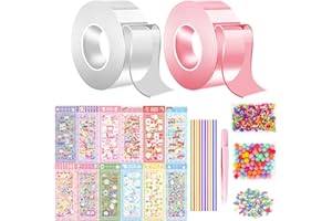 OPAHUTER 2 Stück 5CM * 3M Aufblasbares Nano Luftpolsterband, Doppelseitiges Klebeband mit Pailletten & Strohhalm, Nano Klebeband Blase, Wasserdichter Selbstklebendes Nano Klebeband für Kinder