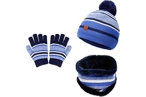 MAOXINTEK Gorro de Niños Unisexo Invierno Suave Gorro de Punto Cálido con Bufanda y Guantes para 3-8 Años Niños Niñas 3 Piezas