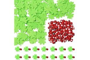 UTMACH 100 Pezzi Decorazione Coccinella Coccinelle Adesive Coccinelle di Legno con 100 Trifoglio Portafortuna Mini Coccinella Legno per Artigianato,Fai-da-Te Decorazione