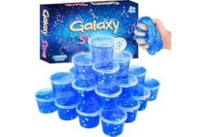 AXCOIUP Galaxy Slime Bulk 24 Pack - Blue Galaxy Slime in Clear Jars | Non-Sticky, Soft & Wet Texture | Party Favours, Goodie Bag Fillers, Birthday Gifts for Kids & Classrooms