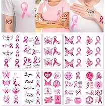 Kit Décoration Octobre Rose - 32 épingles Broche + 32 Bracelets Silicone + 16 Feuilles Tatouages Temporaires - Sensibilisation Cancer Du Sein