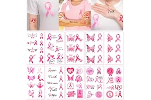 HOWAF 10 arkuszy różowej kokardki, świadomość raka piersi, tymczasowe tatuaże, różowa wstążka, naklejki do tatuażu, wodoodporne, naklejki do tatuażu, naklejki do aktywności publicznej, na imprezę,