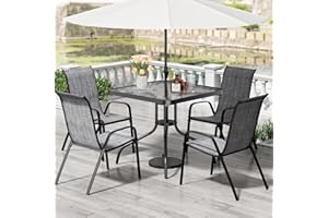 TLSUNNY Patio Dining Set 5 Pieces, All Weather Outdoor Furniture W/30"X 30" Table and 4 Stackable Textilene Chairs, Metal Table and Chairs for Lawn, Garden, Poolside, Backyard (Umbrella not Included)