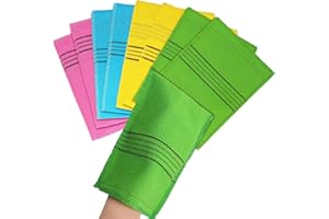 BLMHTWO 8PCS Exfoliating Bath Mitts, Korean Exfoliating Bath Washcloth Large Size Asian Italy Towel 5.5×7.5in Exfoliating Shower Towel Body Scrub Mitts for Adults (Yellow, Blue, Pink, Green)