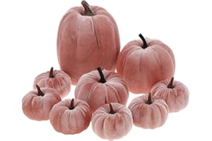 Yatinkim 9stück Rosa Faux Sortierte Samt Kürbisse Künstliche Stoff Kürbis Schaumstoff Fall Hochzeit Halloween Heim Dekor Erntedankfest Bauernhaus