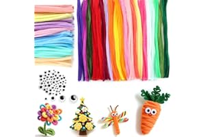 XRXYMQ 400 stück pfeifenreiniger Bunt Pfeifenputzer Zum Basteln 300 Chenilledraht 100 Wackelaugen Pipe Cleaner für Festliche Dekoration Erwachsenen-Bastelprojekte Büro-DIY-Anwendungen