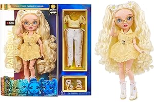Rainbow High - DELILAH FIELDS - Żółta lalka z albinizmem i okularami, w zestawie 2 designerskie stroje i akcesoria - Sla dzieci w wieku 6-12 lat i kolekcjonerów
