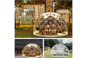 AFITDON Serre de Jardin Igloo dôme de 3.6M*2.2M avec guirlandes Lumineuses - Tente dôme géodésique pour 4 à 8 Personnes - Tente à Bulles améliorée avec fenêtre Transparente - Tente dôme Transparente pour