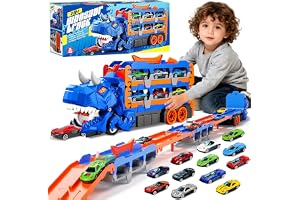 NXPZ Dinosaurie Transportlastbil Leksaksbil för Barn, 3 i 1 Katapult och Vikbar Racerbana Leksak, Bärbar Transportlastbil med