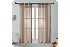 GIRASOLE HOME Coppia Tende Haiti Filtranti Simil Lino con Trama a Croci 2 Pannelli con Tasca e Passanti Nascosti (Tortora, 55x150cm)