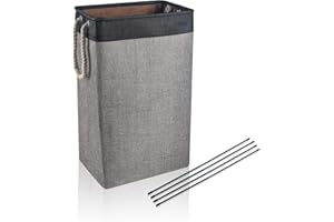 BrilliantJo großen Wäschekorb 84L, Faltbare Wäschesammler mit Seil Griffe Aufbewahrungsbehälter geeignet für Schlafzimmer Waschküche Bad 68 x 42 x 31 cm Schwarz + Grau