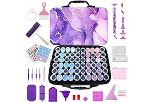 Fokenzary Art Diamond - Caja de almacenamiento para pintura de diamantes, 60 compartimentos, juegos de pintura de diamantes, accesorios portátiles y herramientas (morado)