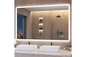 ‎S'BAGNO S'bagno Badspiegel-mit-Beleuchtung 120x70cm, Led-Badezimmerspiegel-mit-Bluetooth, Entfoggen, 3 Farben, Dimmbar, Speicherfunktion, Gehärtetes Glas, IP44 Wasserdicht, Horizontal/Vertikal