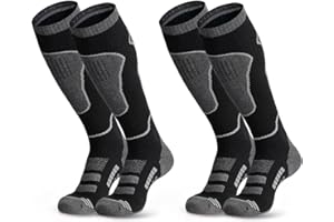 visionreast 2 Pairs Ski Socks Merino Wool Thermal Knee High Socks Breathable Compression Socks for Cold Weather, Hiking, Snowboarding