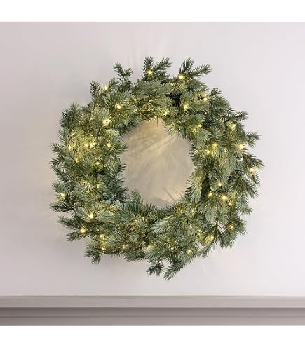 Pre-Lit Artificial Christmas Wreath – 24 Inch, White Lights, Pine Cones & Berries, Battery Operated - View #6