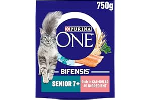 Purina ONE 7+ Dry Cat Food Rich in Salmon 750g, Pack of 4