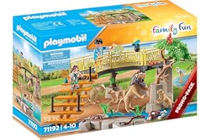 Playmobil 71192 Espace des Lions - Family Fun - Un père et sa Famille dans Le Parc Animalier pour Voir des Lions - Animaux de la Savane - Dès 4 Ans