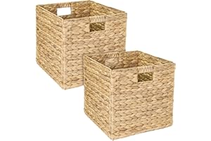 HMF Panier de rangement, boîte de rangement tressée en jacinthe d'eau et en jonc de mer | Lot de 2 | convient pour Kallax | 32 x 34,5 x 32 cm