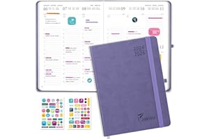 Jokisa Agenda 2025 Semainier A5, Agenda 2025 Journalier, 2025 Planner 2 Pages par Semaine, Intervalles de 30 Minutes (août 2024 à déc 2025) avec Porte-stylos et Signet (Violet, 22 x 16 cm)