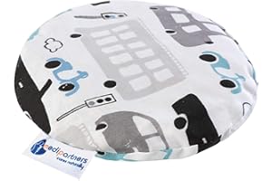Medi Partners Cherry Stone Cushion Heat Pillow for Babies 180g Round 15cm Eco Natural 100% Cotton Heat and Cold Therapy Massage Therapy (Grey Cars)