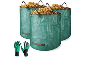 Rieeyrslza Bolsas de Jardín Polipropileno 3 x 272L Bolsas de Basura de Jardín Reutilizables y Estable Plegable con Asas Saco para Desechos de Jardín con Guantes de Jardín (Guantes Incluidos)