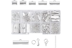 PH PANDAHALL Caja PandaHall con 1630 piezas de joyería, con anillas de hierro, cierres de langosta de latón, pins para el pelo, anillas para pendientes, anillas de apoyo y anillas onduladas, Silver-1, multisizes-1