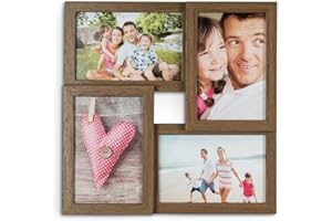 levandeo Drewniana ramka na zdjęcia szer. x wys. : 28 x 28 cm kolor: orzech brązowy 4 zdjęcia format 10 x 15 cm ze szklanymi szybkami