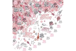 18th Birthday Decorative Confetti Probuk 20g Pink and Silver Birthday Decorative Confetti, Shiny Multi-Coloured Scatter Confetti for Table Decorations, Gift Bags, Invitations, Cake Stands