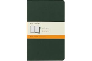 Moleskine Cahier Journal, Set 3 Notebooks with Ruled Pages, Cardboard Cover with Visible Cotton Stiching, Colour Myrtle Green, Large 13 x 21 cm, 80 Pages